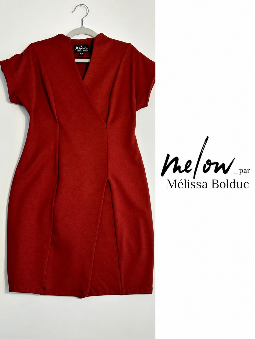 Melow Melissa Bolduc Red Sculpted V Neck Dress M Made in Canada